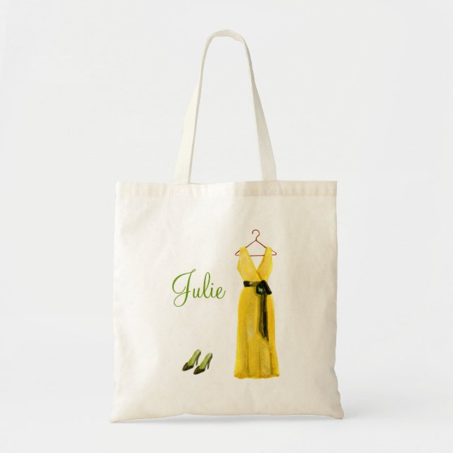 Tote O bolsa amarelo personalizado da dama de honra (Frente)