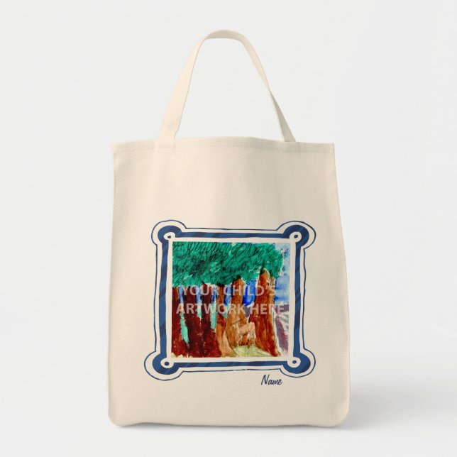 Tote O bolsa azul $15,95 do mantimento do quadro (Frente)