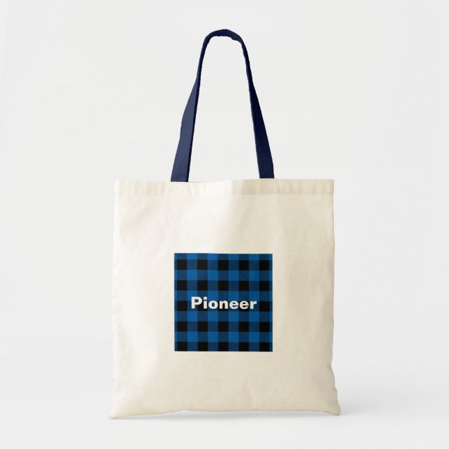 Tote O bolsa azul da xadrez do búfalo (Frente)