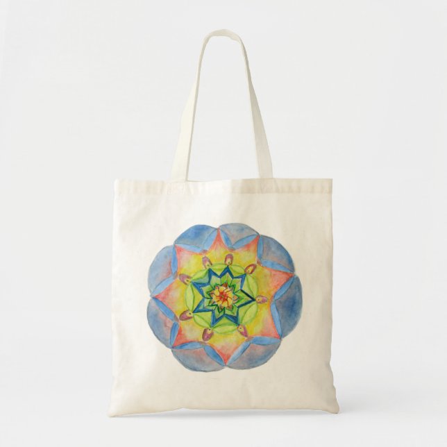 Tote O bolsa azul do orçamento da mandala (Frente)