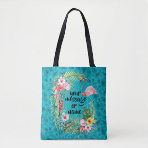 Tote O bolsa azul floral tropical da chita do flamingo