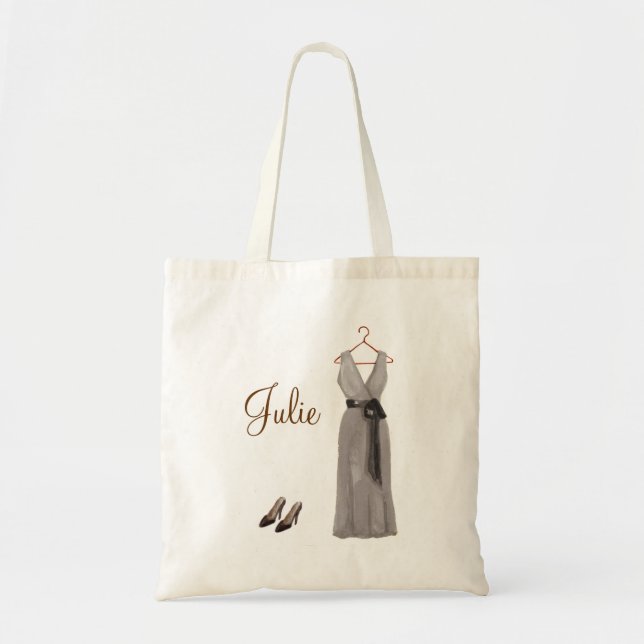 Tote O bolsa cinzento personalizado da dama de honra (Frente)