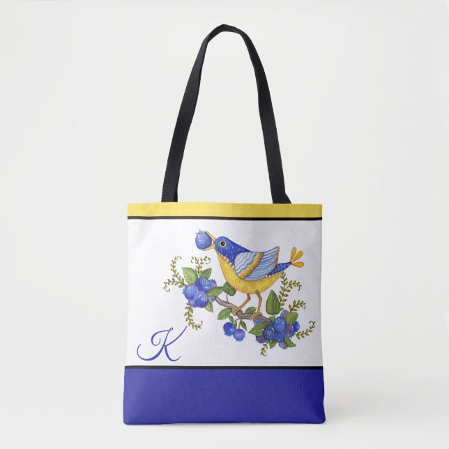 Tote O BOLSA com AMARELO AZUL dos MIRTILOS INICIAIS do (Frente)