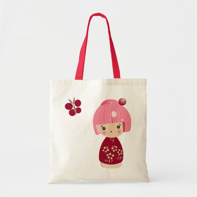 Tote O bolsa cor-de-rosa da objectiva tripla de Kokeshi (Frente)