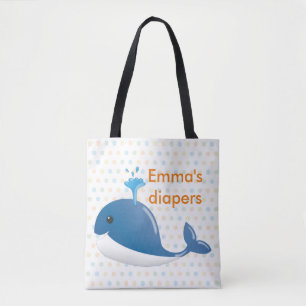 Tote O bolsa da fralda da baleia azul com nome
