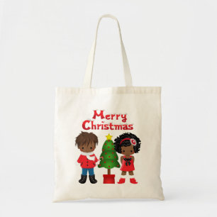 Tote O bolsa do Natal com crianças do afro-americano