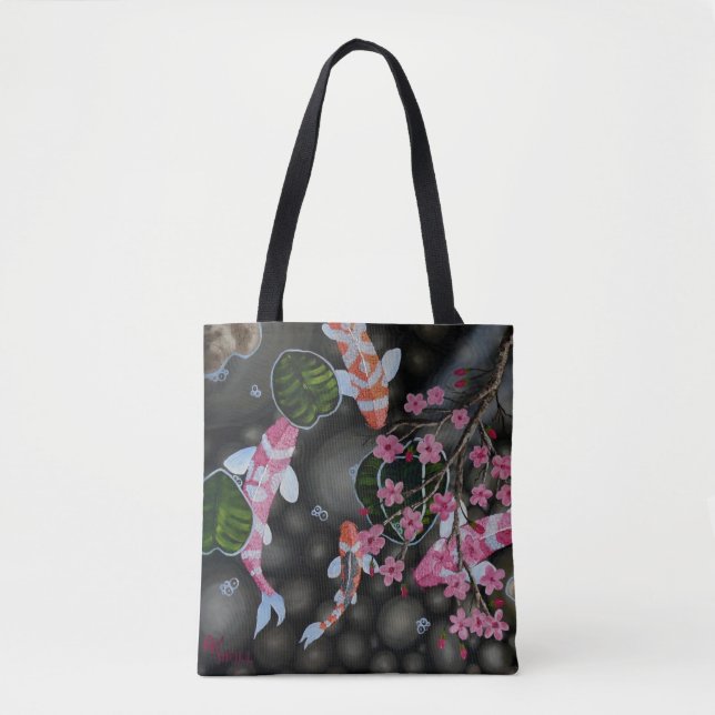 Tote O bolsa do ombro com Koi e flores (Frente)