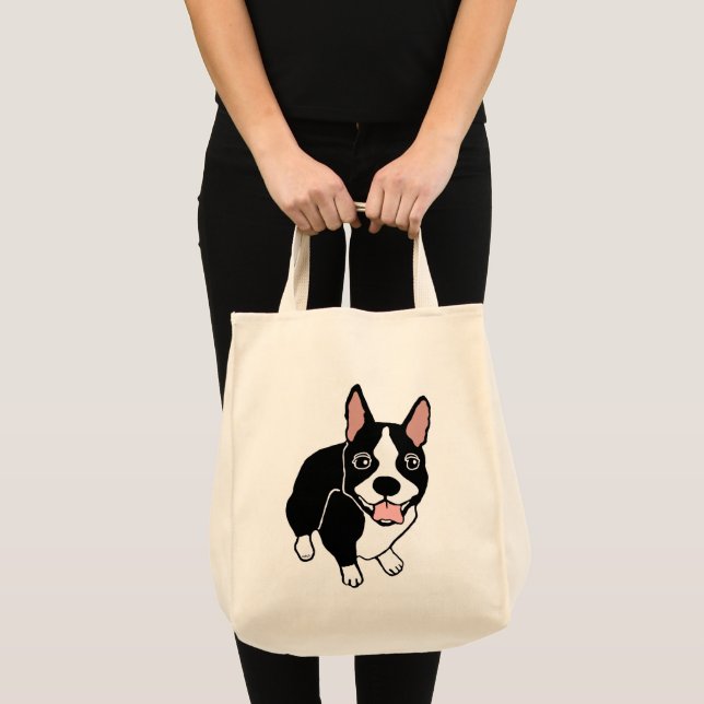 Tote O bolsa feliz do mantimento de Boston Terrier (Frente (produto))