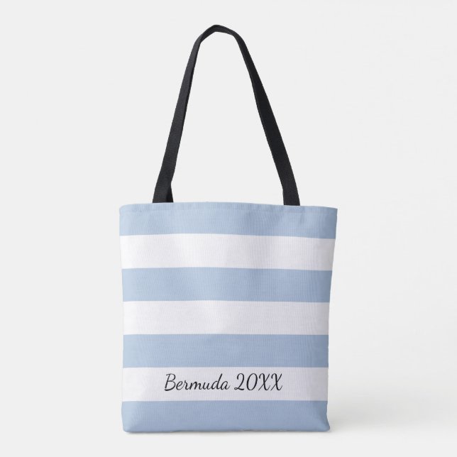 Tote O bolsa listrado azul personalizado da parte (Verso)