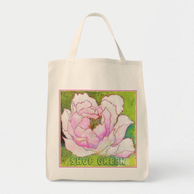 Tote O bolsa orgânico do mantimento. 'PEONYpink (Frente)