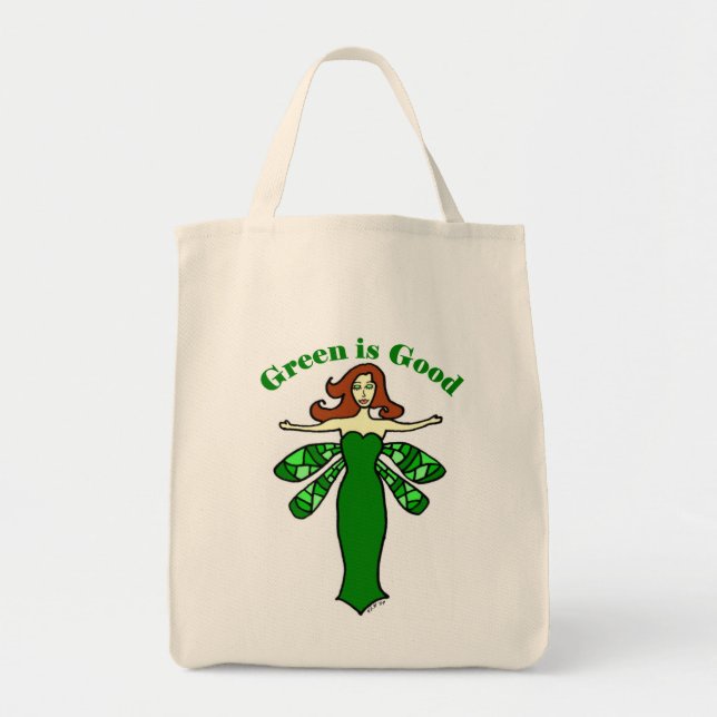 Tote O bolsa orgânico feericamente verde do mantimento (Frente)