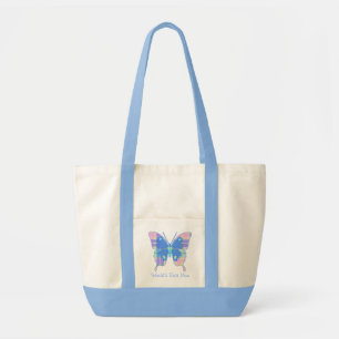 Tote O bolsa Pastel das canvas da borboleta da xadrez
