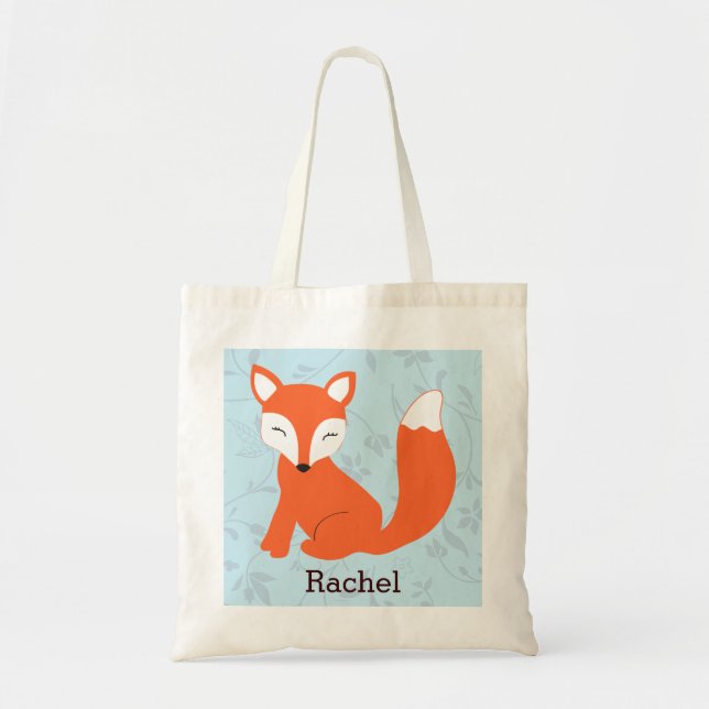 Tote O bolsa personalizado Fox bonito azul do bebê da (Frente)