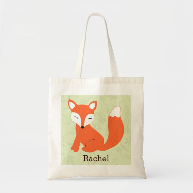 Tote O bolsa personalizado Fox bonito verde do bebê (Frente)