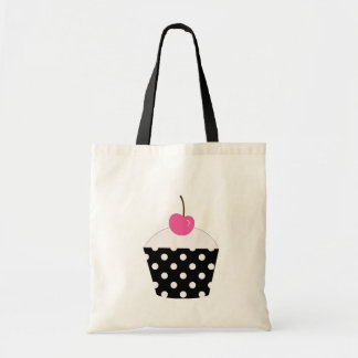 Tote O bolsa preto e branco do cupcake da cereja do