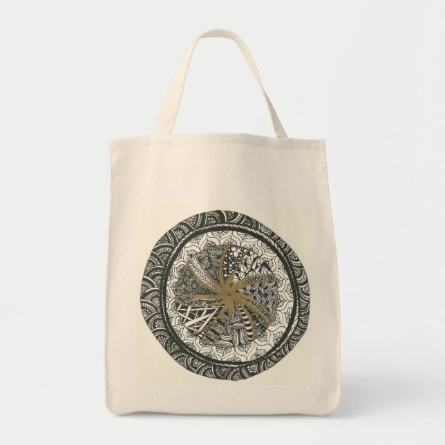 Tote O bolsa preto e Dourado da mandala (Frente)