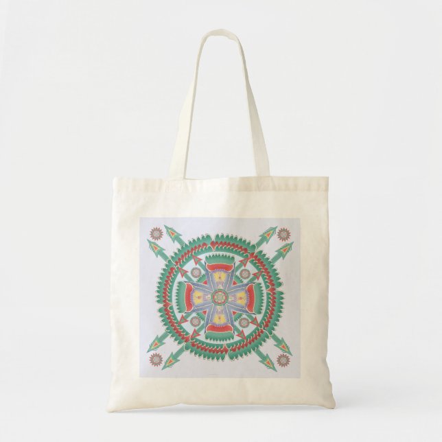 Tote O bolsa tribal da mandala de turquesa e de melão (Frente)