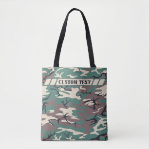 Tote O bolsa verde de Camo da floresta com texto feito