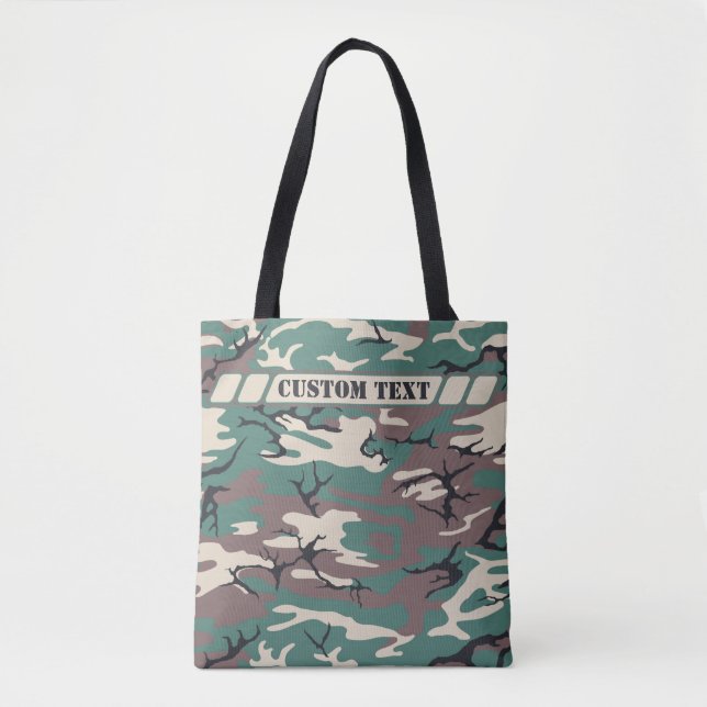Tote O bolsa verde de Camo da floresta com texto feito (Frente)
