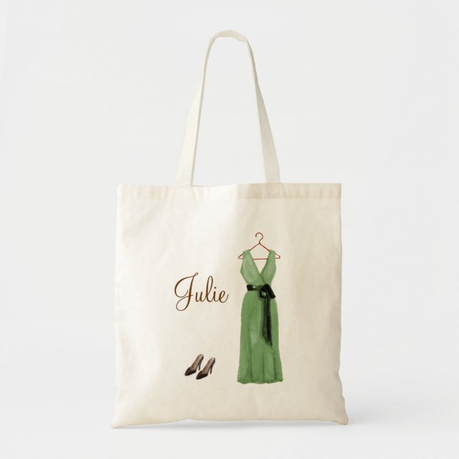 Tote O bolsa verde personalizado da dama de honra (Frente)