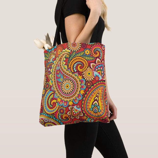 Tote O bolsa vermelho do design de Paisley (Close Up)