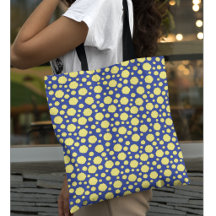 Padrão de bolinhas amarelas em bolsa azul