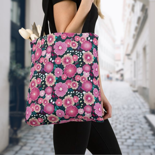 Tote Padrões florais frios, cor-de-rosa e Bolsa de miúd (Big bold flowers in beautiful summer colors. )