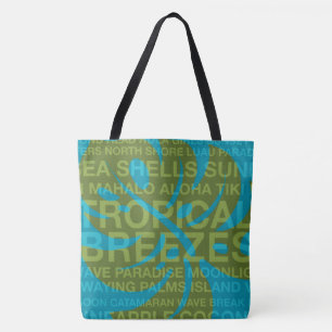 Tote Palavras de Verão Tropical e Monstera Leaf Bolsa d