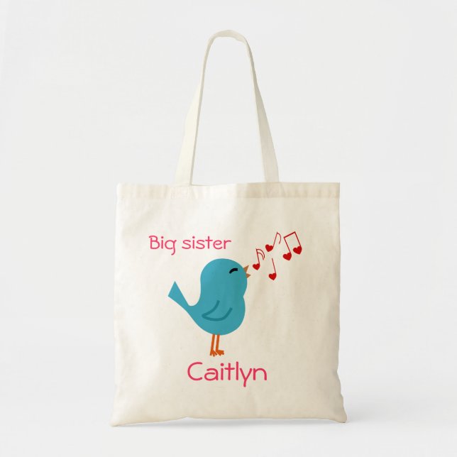 Tote Pássaro azul o bolsa personalizado da irmã mais (Frente)