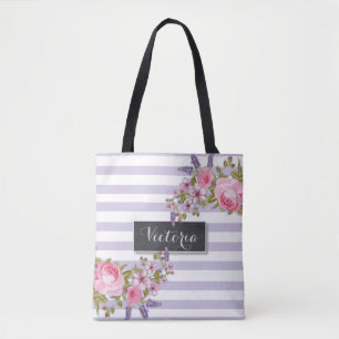 Tote Peony Watercolor Bolsa Floral Personalizado (roxo)
