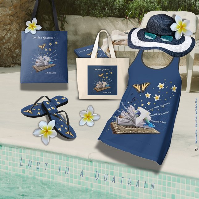 Tote Perdida em Bolsa de Poesia Quatrain por Adiela Ako (Lost in a Quatrain Totes, Tank, Flip Flops & Book by Poet Adiela Akoo. A gr8t gift combo. GET it now)