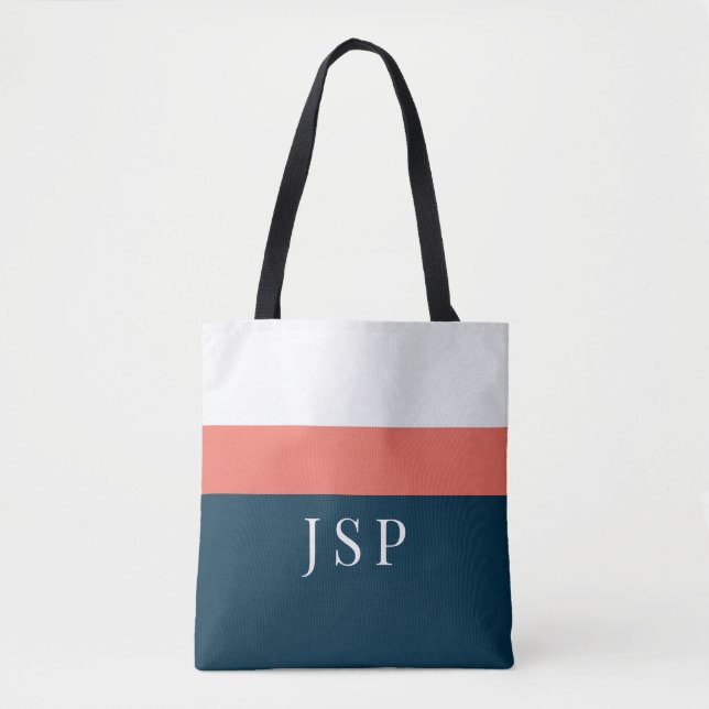 Tote Personalizado com Monograma – Navy Coral Chic (Frente)