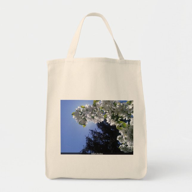 Tote Pine Atrás do Bolsa da Grocery Blossoms Brancos (Frente)