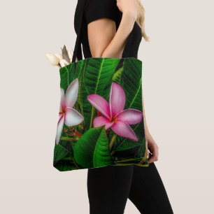 Tote Plumerias em Bolsa branco e rosa