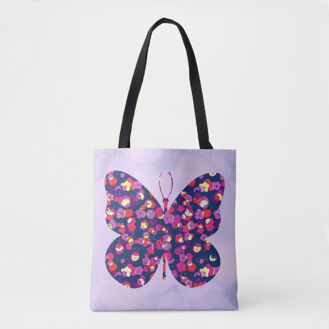Tote Pop Art Fllower Floral Butterfly Art Bolsa (Frente)