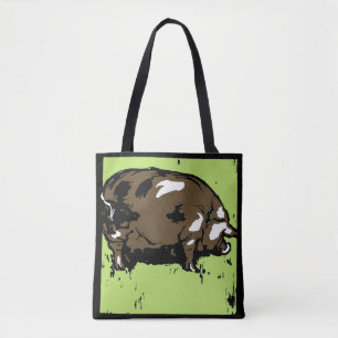 Tote Porco de madeira vitoriano na bolsa