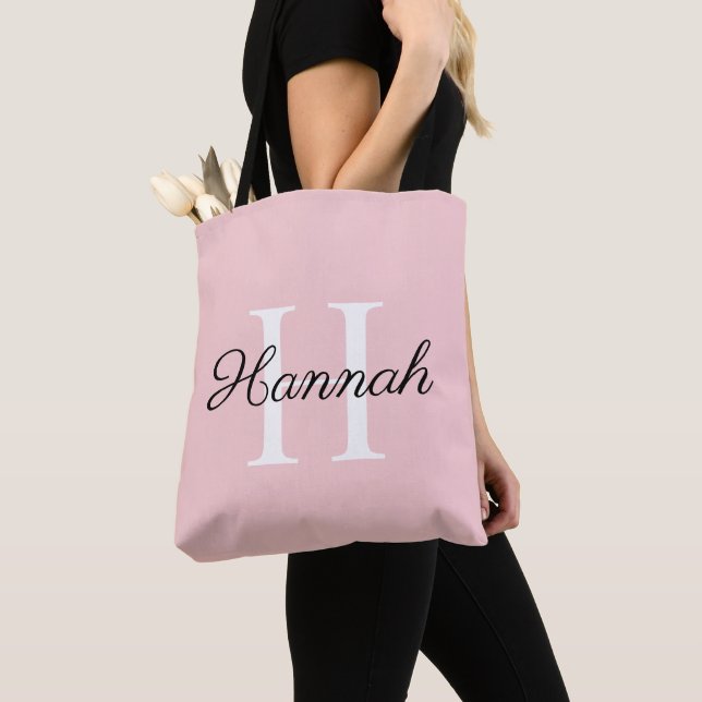 Tote Presente de Dama de Honra com Monograma Bolsa Rosa (Close Up)