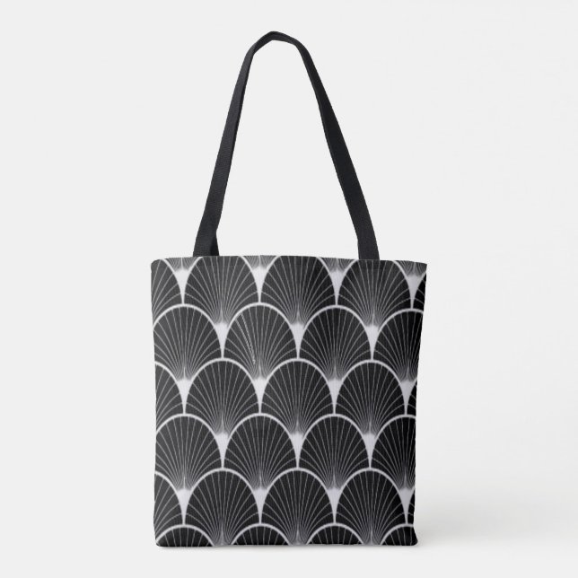 Tote Preto & branco, art deco, o bolsa do design do fã (Verso)