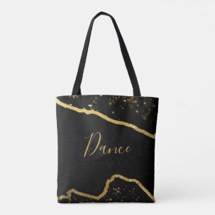 Tote Preto com Bolsa de dança com brilho Dourado 