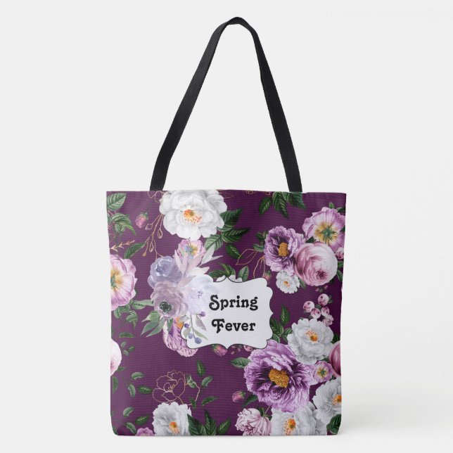 Tote Primavera Pever Febre Roxo, Bolsa de Moda Floral (Frente)