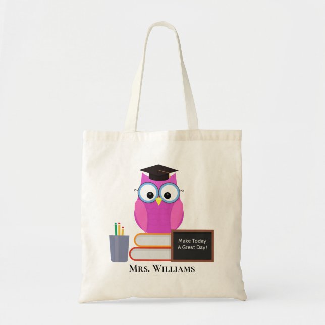 Tote Professor Bonito Coruja Rosa De Volta À Bolsa De M (Frente)