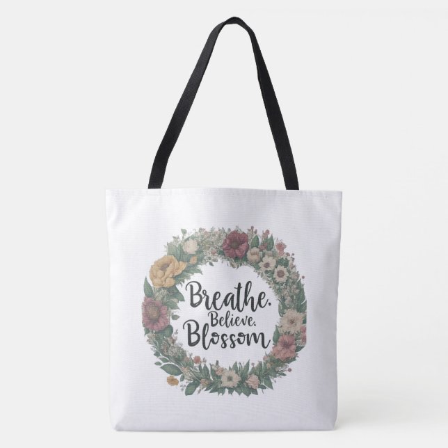 Tote Respire, Acredite, Bolsa de Ombro Flor (Frente)