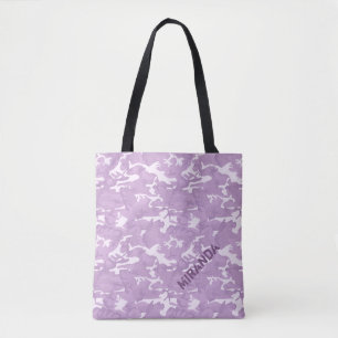 Tote Rosa e o bolsa roxo da camuflagem com nome