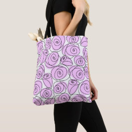 Tote Rosas Lilac por todo o bolsa striping