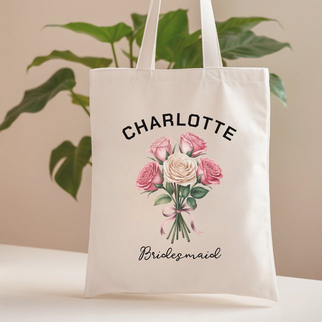 Tote Rosas Personalizadas Bolsa para Comitiva de Noiva  (personalized bridesmaid tote gift, roses bridal tote bag custom, floral bridesmaid proposal bag gift)