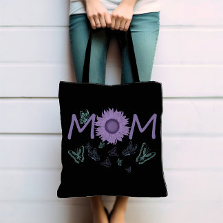 Tote Roxo-girassol MOM | Borboletas de Aquarela Bolsa