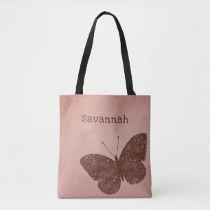 Tote Rustic Boho Brown Butterfly Bolsa