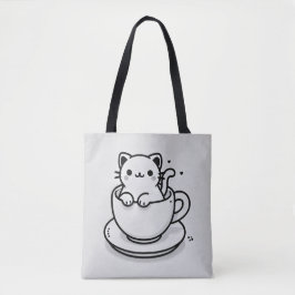 Tote Saca Bolsa de Gatinho Fofo em Xícara de Chá