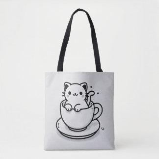 Tote Saca Bolsa de Gatinho Fofo em Xícara de Chá