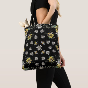 Tote Saco de Tota de Abelha - Bolsa Floral - Preto e Am